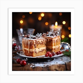 Christmas Cake On A Plate Art Print