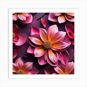 Pink Flowers On A Purple Background Art Print