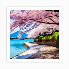 Cherry Blossoms On The River Art Print