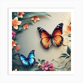 Butterfly And Flowers 4 Art Print