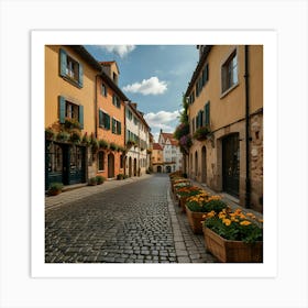 A Picturesque European Village With Cobblestone Streets, Historic Buildings, And Blooming Flower Boxes 2 Art Print