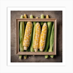 Corn On The Cob In A Wooden Frame Art Print
