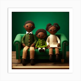 Black Family Sitting On Green Couch Art Print