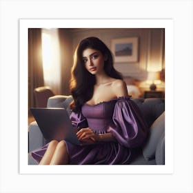 Beautiful Woman Using Laptop 12 Art Print