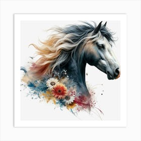 Horse Head With Flowers Art Print