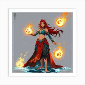 Fire Elf The Magic of Watercolor: A Deep Dive into Undine, the Stunningly Beautiful Asian Goddess Art Print