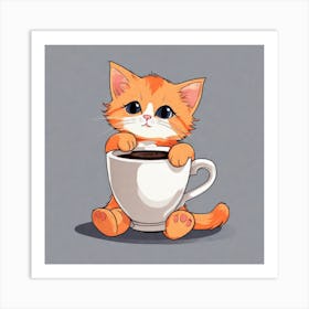 Cute Orange Kitten Loves Coffee Square Composition Art Print