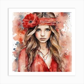 Boho red rose art Art Print