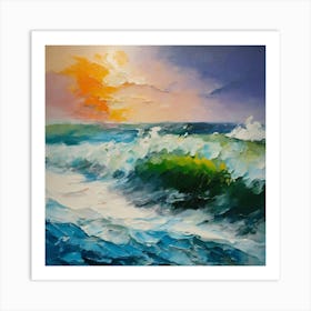 Waves At Sunset Art Print