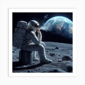 Astronaut Smoking On The Moon Art Print