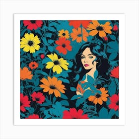 Girl In Flowers Art Print