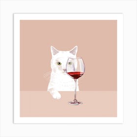 White Wine Cat Art Print