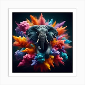 Elephant With Colorful Smoke Art Print