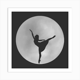 Minimalist Black and White Full Moon Silhouette with Ballet Dancer - Empowerment - Moon Magic - Ballerina Art Print