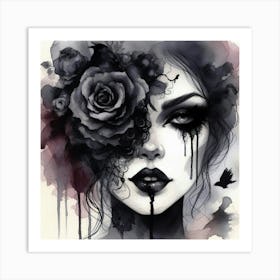 Gothic Girl With Roses Art Print