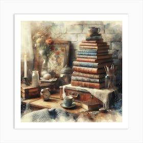 Old Books On The Table Art Print