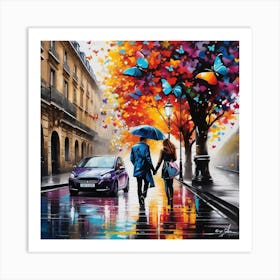 Couple In The Rain Art Print