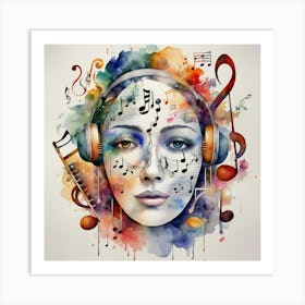 Music Woman With Headphones Art Print