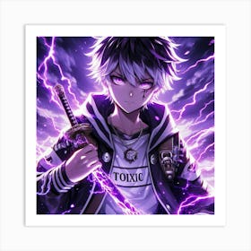 Purple Anime Boy Holding A Sword Art Print