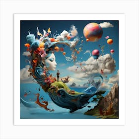 an image that delves into the realm of dreams and imagination, portraying surreal landscapes, fantastical creatures, and abstract concepts Art Print