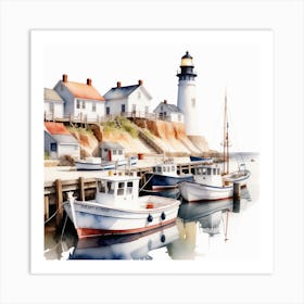 Harbor Dreams Intricately Detailed Watercolor Boats Art Print