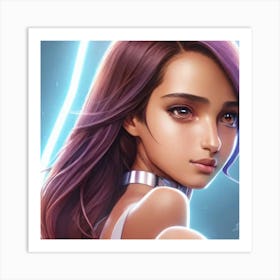 Anime Girl With Purple Hair Hyper-Realistic Anime Portraits Art Print