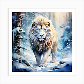 Lion In The Snow 2 Art Print