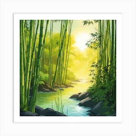 A Stream In A Bamboo Forest At Sun Rise Square Composition 309 Art Print