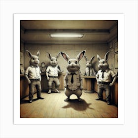 Rabbits In The Office Art Print