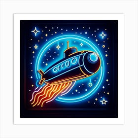 Neon Submarine In Space Art Print