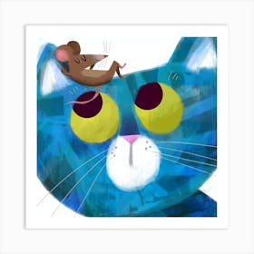 Blue Cat With A Mouse Art Print