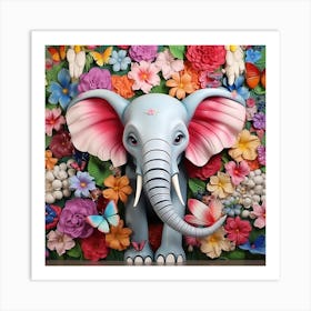 Elephant With Flowers 2 Art Print