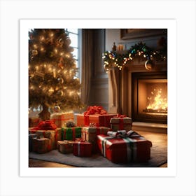 Christmas Presents In Front Of Fireplace 19 Art Print