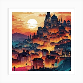 Cityscape At Sunset Art Print