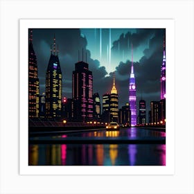 Neon Nights A Luminous Journey Through the City Art Print