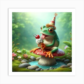 Frog In Birthday Hat Art Print