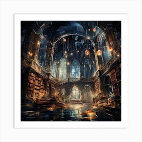 Enchanted Library At Night Art Print