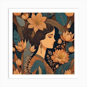 Portrait Of A Woman With Flowers ¹ Art Print