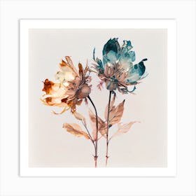 Abstract Double Exposure Watercolor Dry Flower Digital Illustration2 Art Print