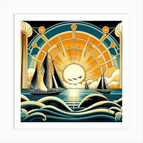 Sailboats At Sunset 12 Art Print