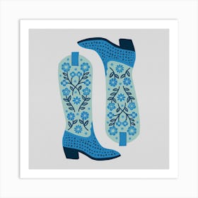 Cowgirl Boots   Mint And Blue Square Art Print