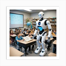 Robot In Classroom 3 Art Print