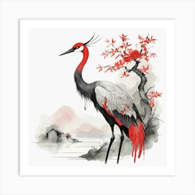 Crane In Chinese Style Art Print