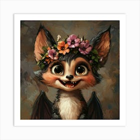 Bat With Flower Crown Poster