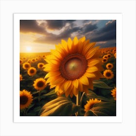 Sunflower Field At Sunset Art Print