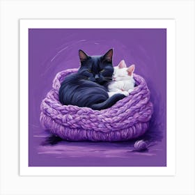 Cat In A Knitted Basket Art Print