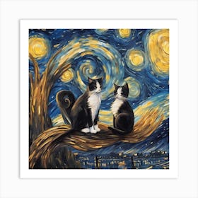 Starry Night Cats 6 Art Print