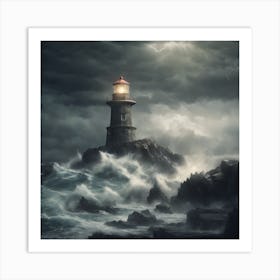 Lighthouse In The Storm Art Print