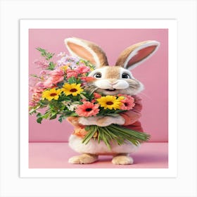 Bunny With Flowers Art Print