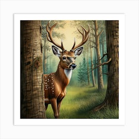 Deer In The Woods 32 Art Print